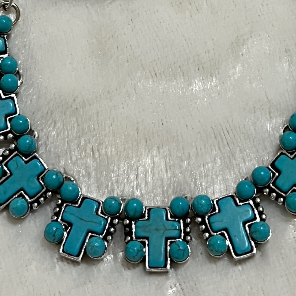 Turquoise & silver cross jewelry set - Picture 3 of 4